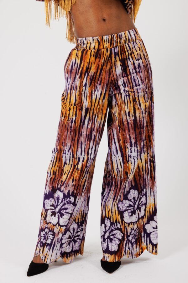 FRIDA, brown wide-leg batik trousers - Image 3