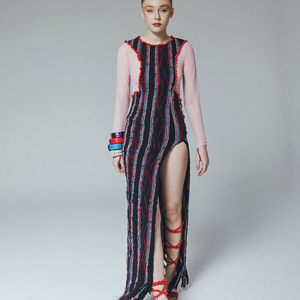GAGA, Asymmetrical Stretch Kente Dress with Side Slit