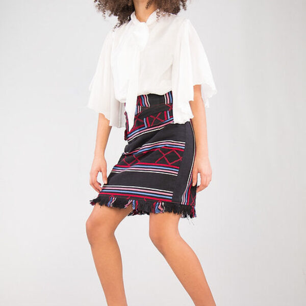 SENTIMENTO, Black High waist pencil skirt with fringes