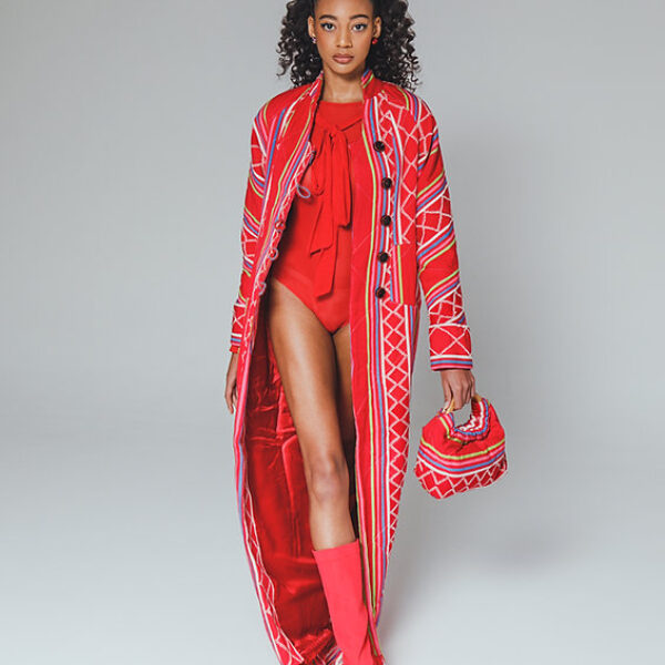 NAOMI, Long quilted warm coat in kente