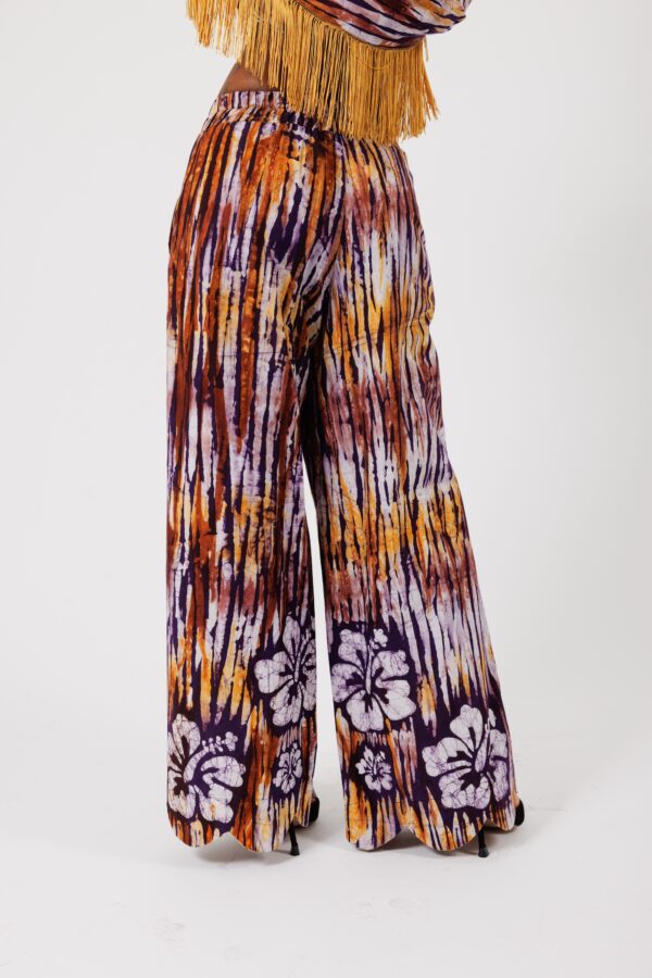 FRIDA, brown wide-leg batik trousers