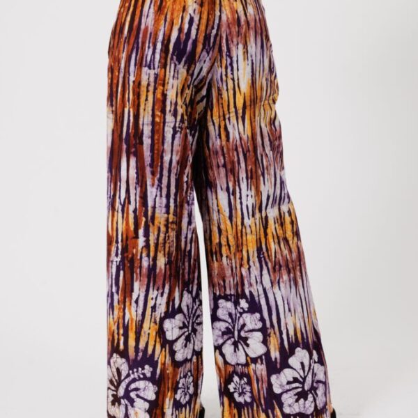 FRIDA, brown wide-leg batik trousers