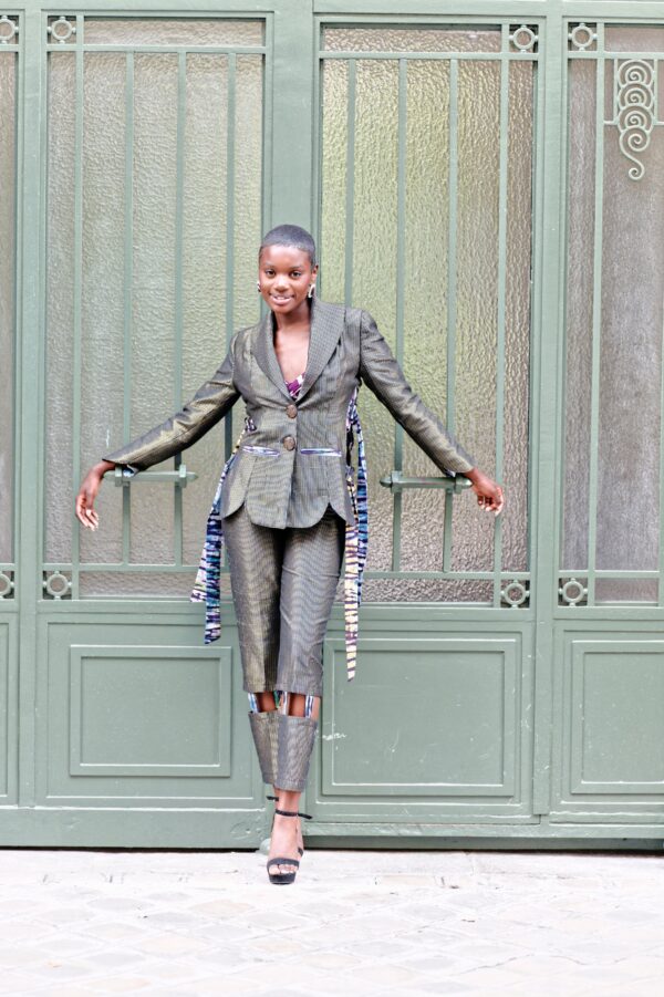 LANA, Greyish adjustable mid-waist pencil trousers - Image 5