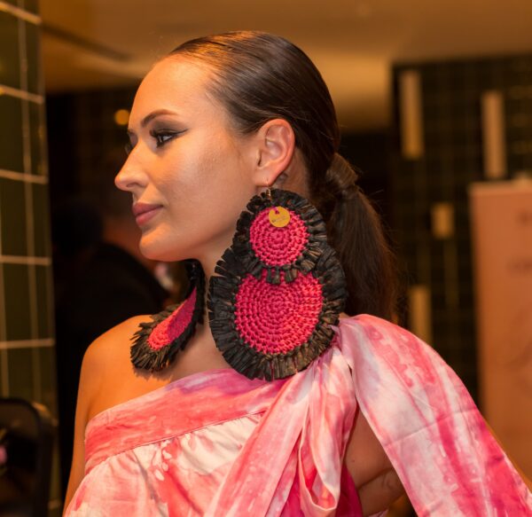 "SPHERE PL” Oversized Raphia Earrings - Image 2
