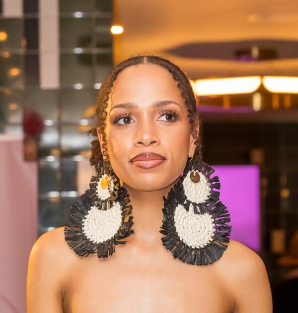 "SPHERE BW” Oversized Raphia Earrings - Image 2