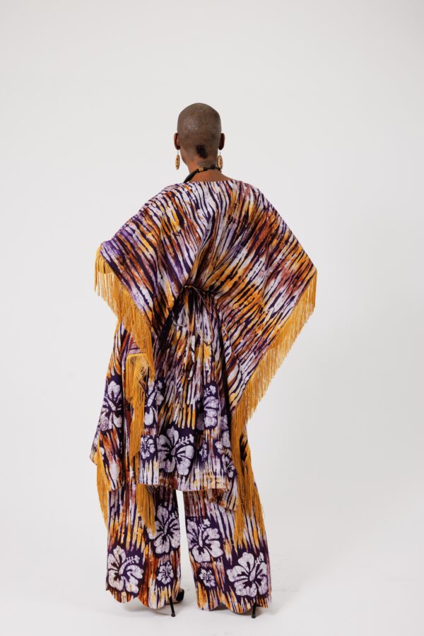 DARIA, Brown V neck kaftan with fringes - Image 3