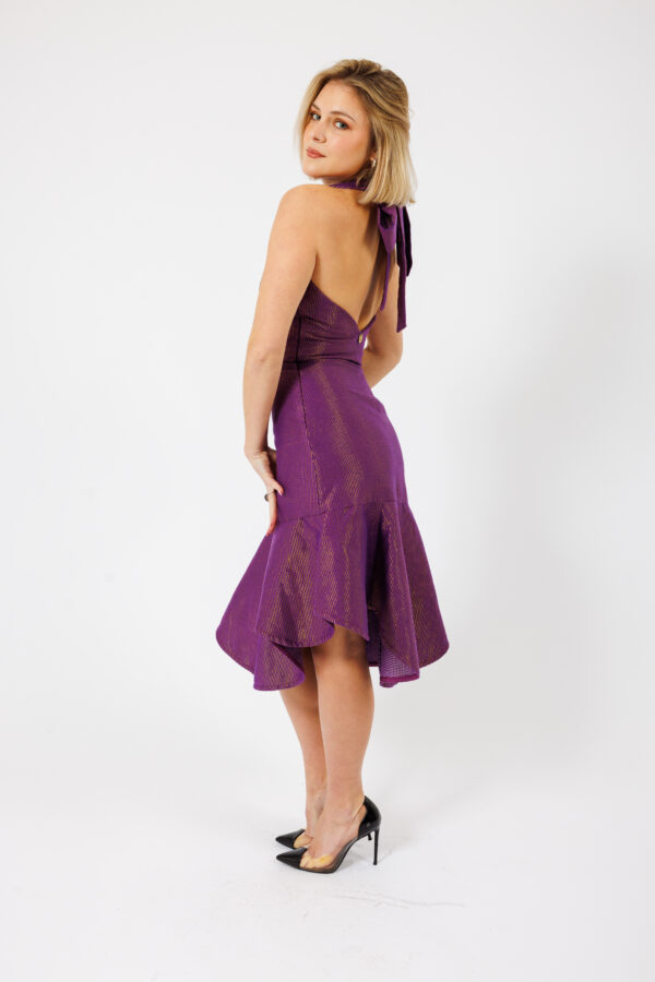 RUXANDRA, Purple open back godet dress in kente