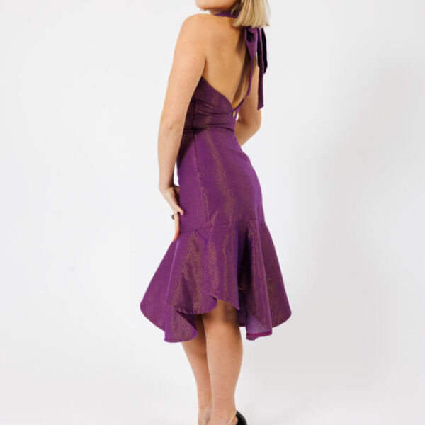 RUXANDRA, Purple open back godet dress in kente