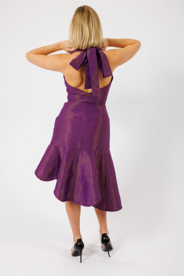 RUXANDRA, Purple open back godet dress in kente - Image 4