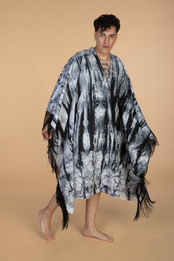 DIDI, Grey V neck kaftan with Fringes - Image 3