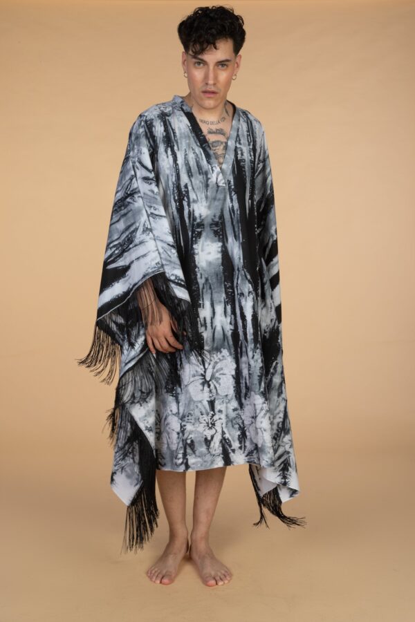 DIDI, Grey V neck kaftan with Fringes