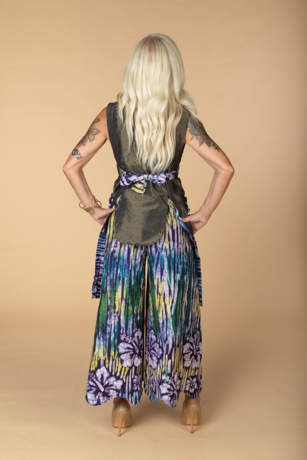 FRIDA, Turquoise wide-leg batik trousers - Image 3