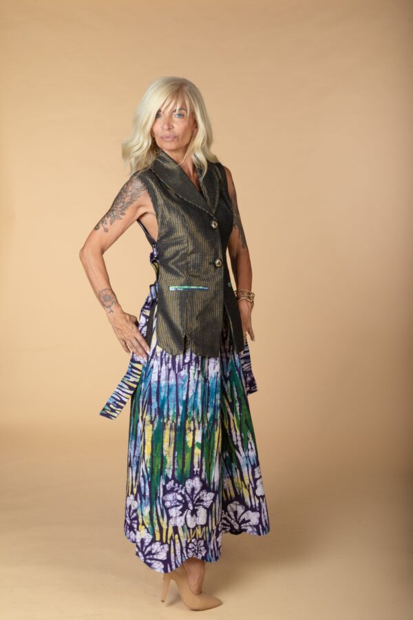 FRIDA, Turquoise wide-leg batik trousers