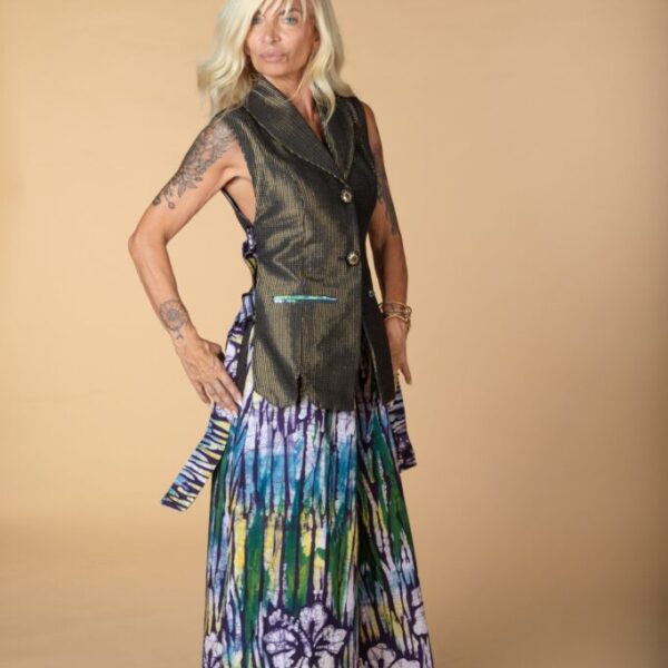 FRIDA, Turquoise wide-leg batik trousers
