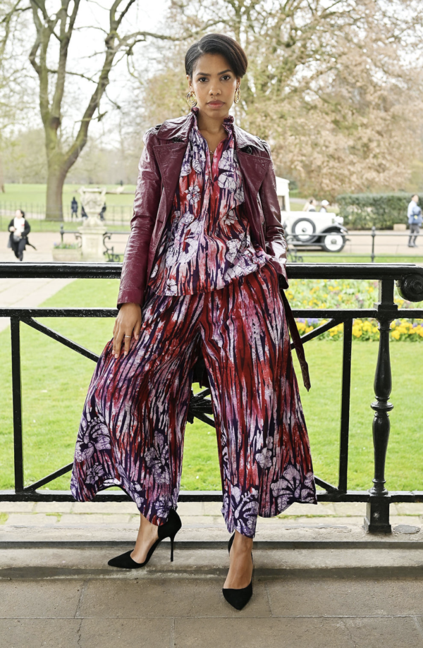 FRIDA, Burgundy wide-leg batik trousers - Image 3