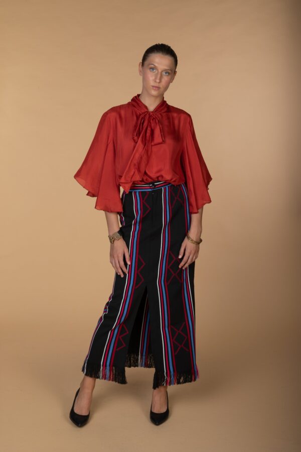ADA, Sun burnt elegant silk blouse with bow tie neck - Image 3