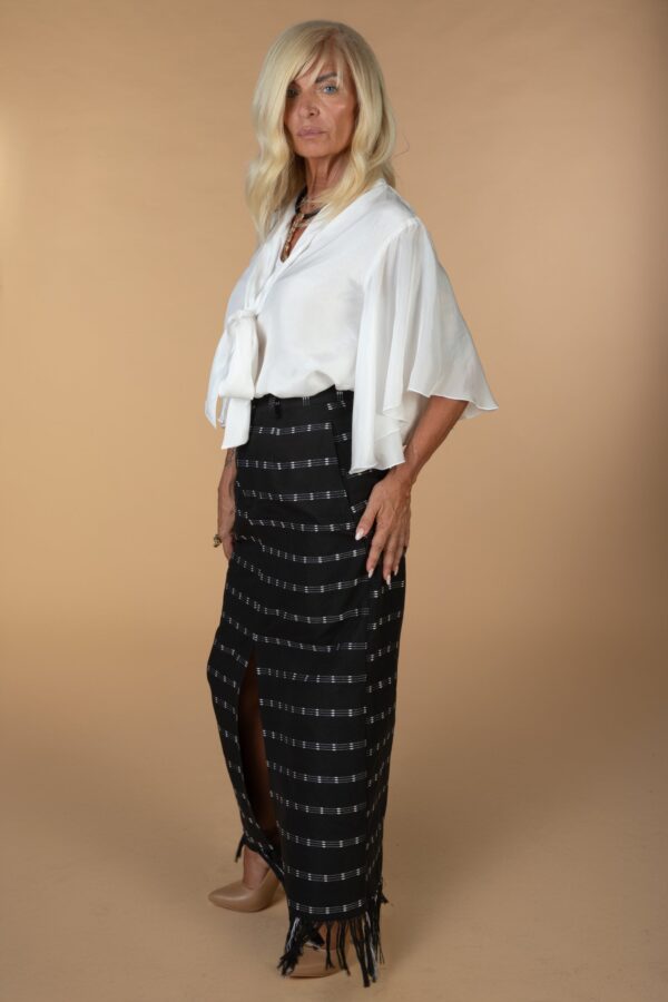 ADA, White elegant silk blouse with bow tie neck - Image 2