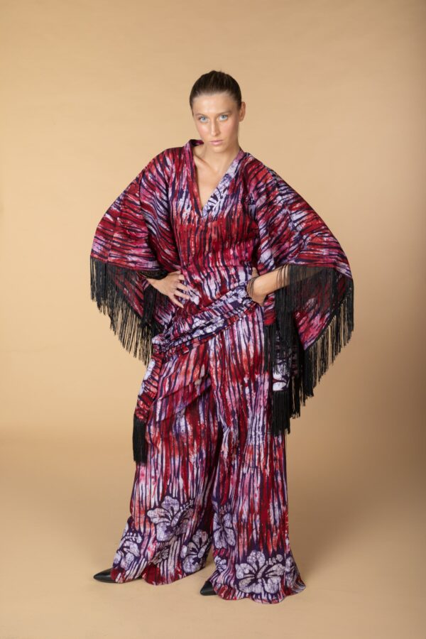 FRIDA, Burgundy wide-leg batik trousers - Image 5