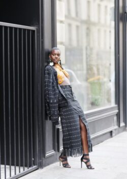 AMINA, BW Kente pencil skirt with front slit