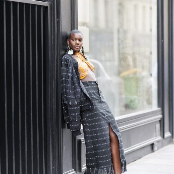 AMINA, BW Kente pencil skirt with front slit