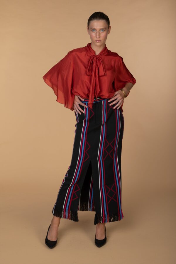 ADA, Sun burnt elegant silk blouse with bow tie neck