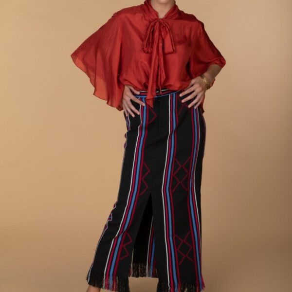 ADA, Sun burnt elegant silk blouse with bow tie neck