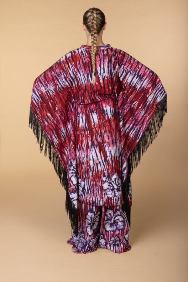 DIDI, Red V neck kaftan with Fringes - Image 2