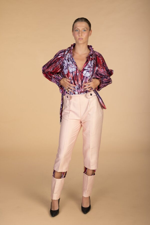 LANA, Pink adjustable mid-waist trousers