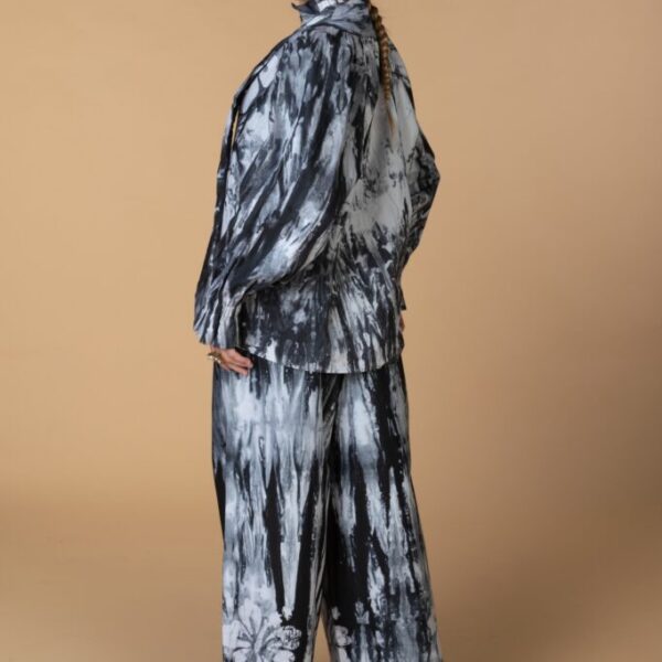 FRIDA, grey-black wide-leg batik trousers