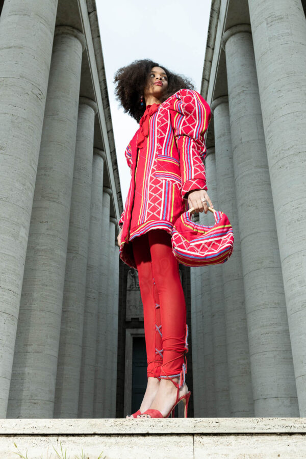 ARIANA, Red quilted jacket-dress