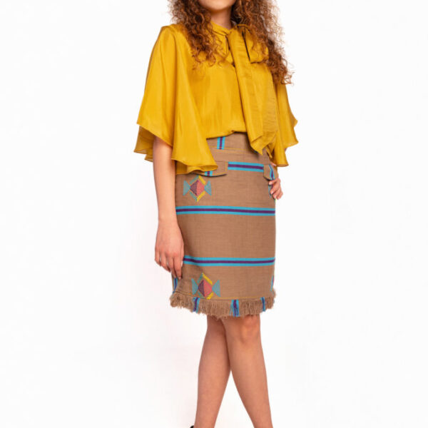 SENTIMENTO, Sand High waist pencil skirt with fringes